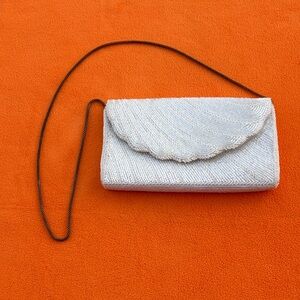 Beaded Ivory Evening Clutch with Chain Strap